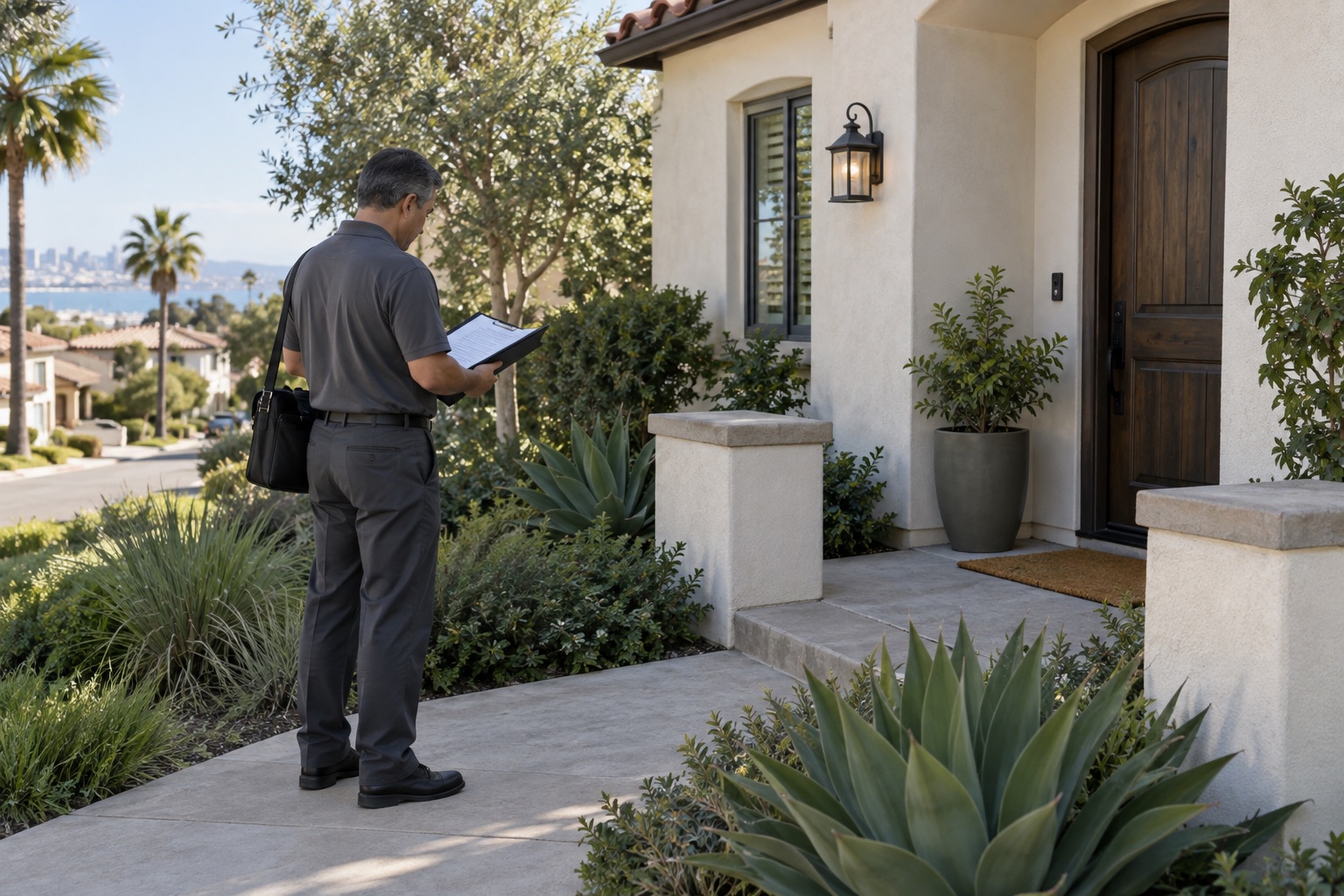 Representative field professional preparing an attempt at a residential address